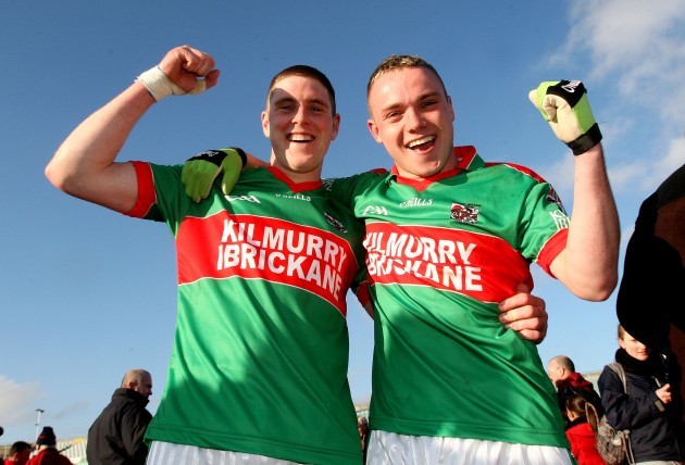 Stephen Moloney and Ian McInerney celebrate at the final whistle 21/2/2010