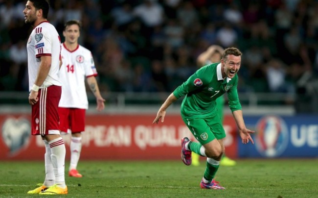 Aiden McGeady celebrates scoring his second goal of the game