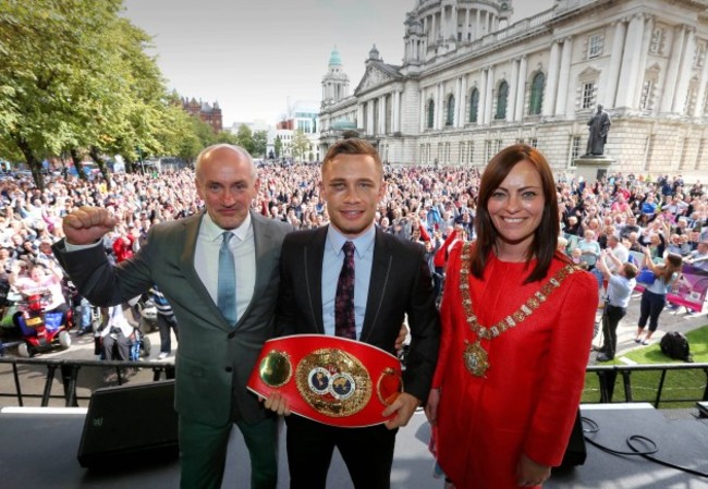 Barry McGuigan, Carl Frampton and Nichola Mallon 9/9/2014