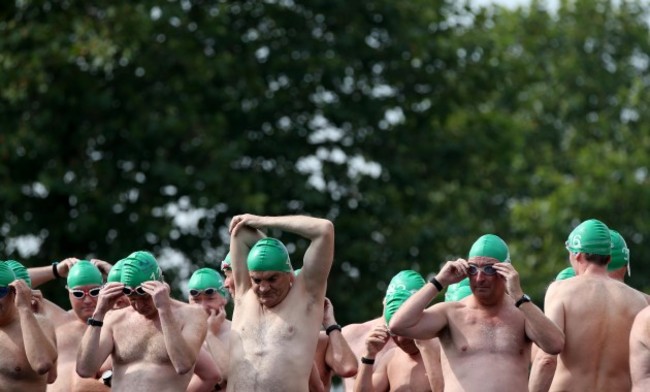 Competitors wait to start the race