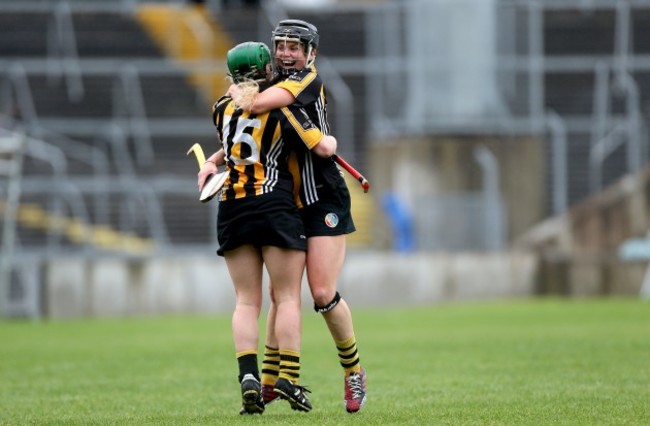 Katie Power and Shelly Farrell celebrate at the final whistle