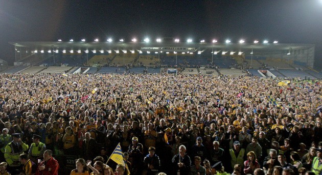 A view of Clare supporters on the pitch after the game