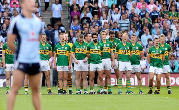 The Kerry team look on during the National Anthem