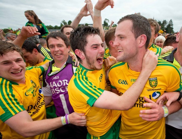 Donegal's Darrach O'Connor, Ryan McHugh and Michael Murphy celebrate