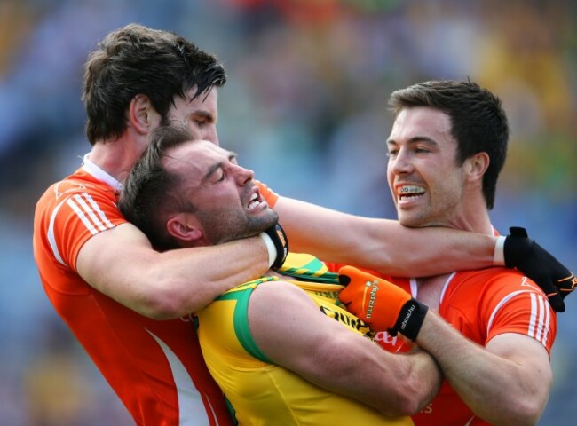 Karl Lacey with Aaron Findon and Aidan Forker