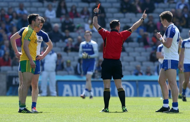 Donegal's Rory Gallaghaer is sent off by referee David Gough