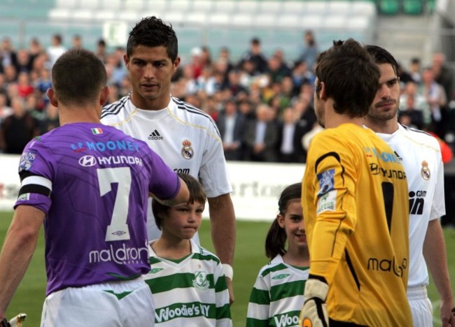 Cristiano Ronaldo meets rovers players before the game