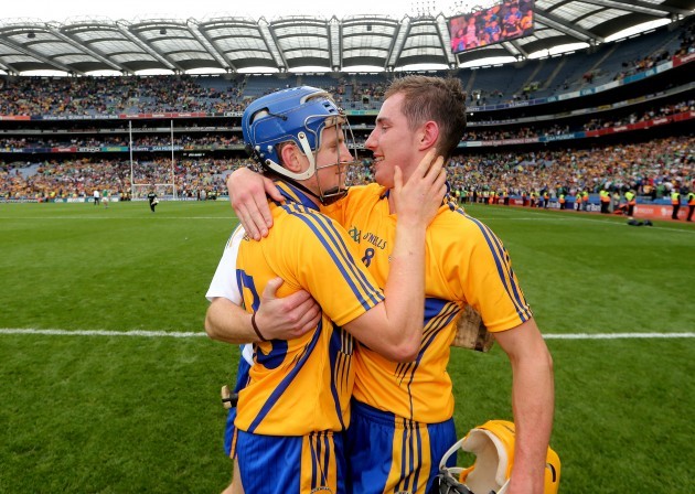 Padraic Collins and Colm Galvin celebrate after the game