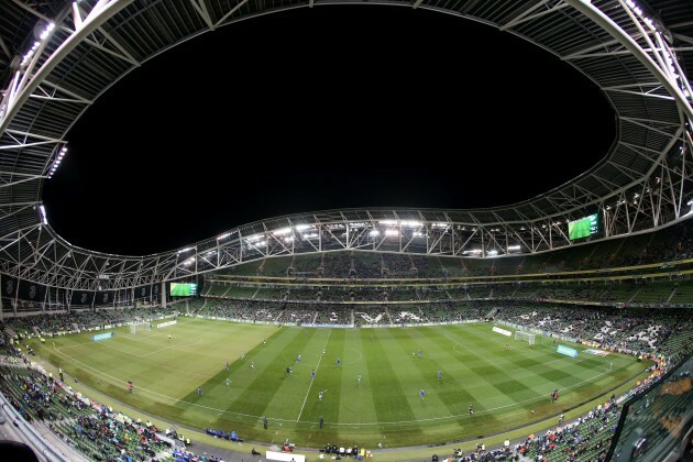 General view of empty seats in the Aviva Stadium during the match