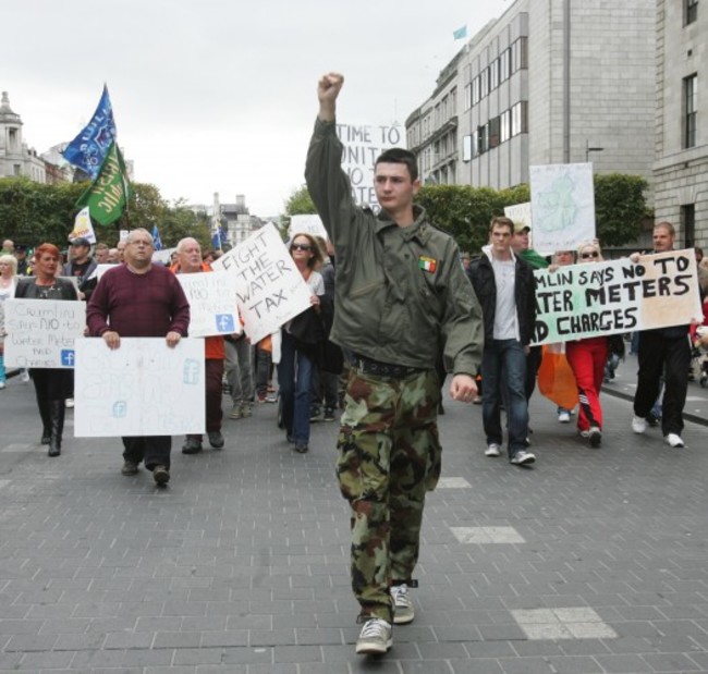 Protesters pictured in Dublin City this a