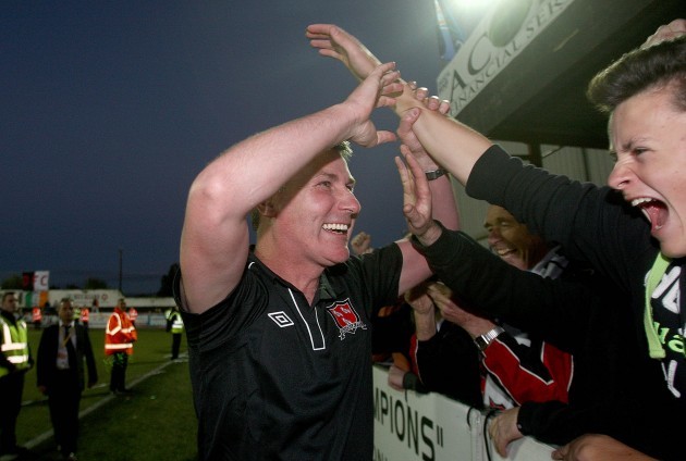 Stephen Kenny celebrates with supporters after the game