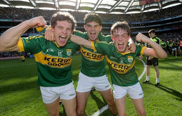 Tomas OÕSe, Cormac Coffey and Matthew Flaherty celebrate after the game