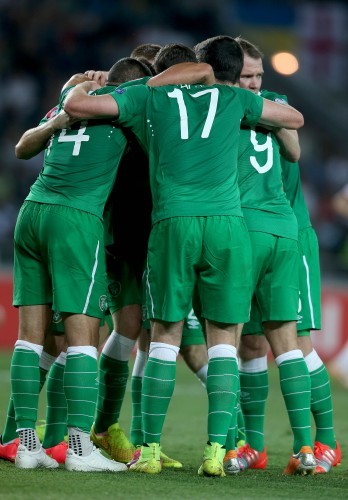 Aiden McGeady celebrates scoring his second goal of the game with teammates