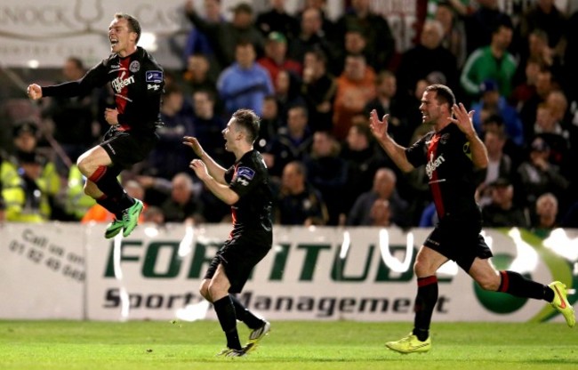 Derek Pender celebrates his goal with team mates