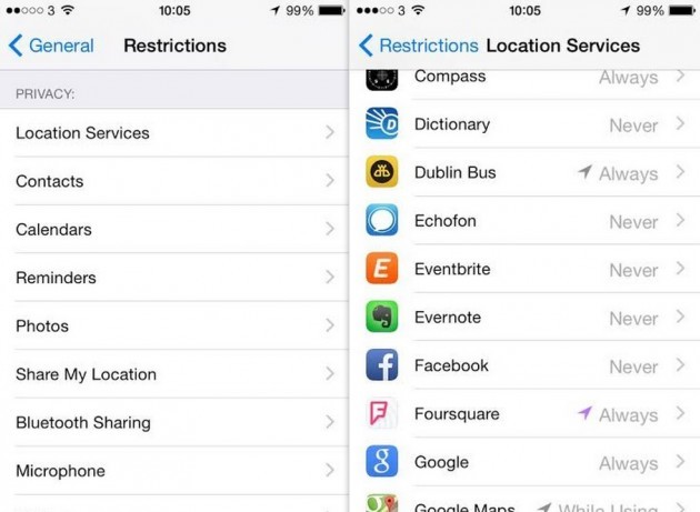 iPhone app restrictions