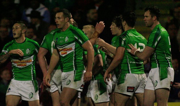 The Ireland team celebrate their try 28/10/2013