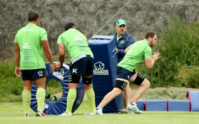 Rodney Ah You, George Naoupu and Eoin McKeon with forwards coach Dan McFarland