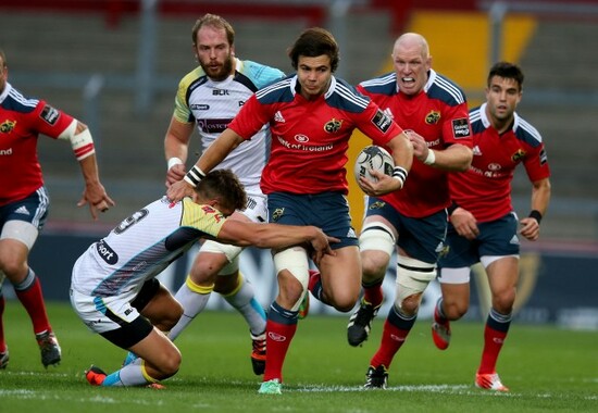 Gerhard van den Heever tackled by Rhys Webb