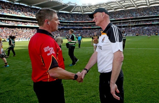 Barry Kelly and manager Brian Cody after the game