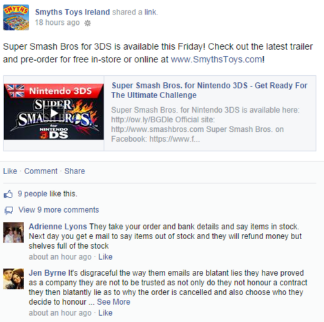 Smyths cancel hot sale order