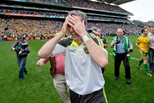 Jim McGuinness celebrates the final whistle