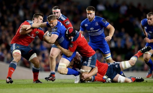 CJ Stander, Paul O'Connell and Tommy O'Donnell tackle Jamie Heaslip