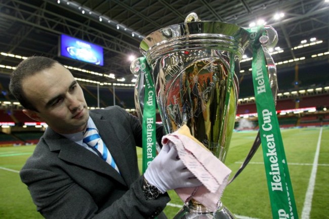 Max Rantz Mc Donald polishes the Heineken Cup before the game