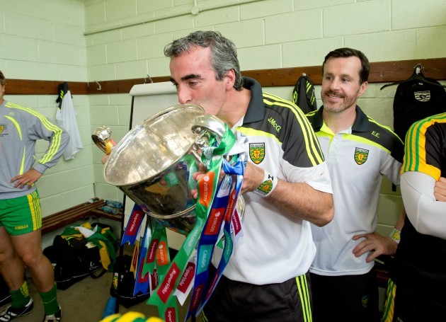 Jim McGuinness kisses the Anglo Celt Cup