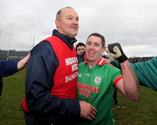Liam McHale celebrates with Frankie Dolan after the final whistle