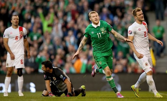 James McClean celebrates scoring his side's sixth goal