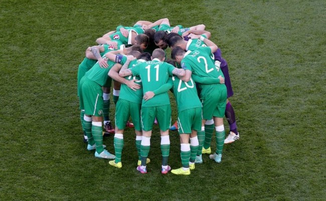 The Ireland team huddle