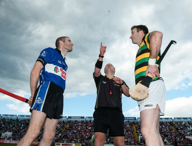 Nathan Wall during the coin with captains SarsfieldsÕ Tadgh Og Murphy and Graham Callanan