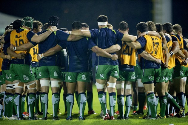 The Connacht team huddle before the game