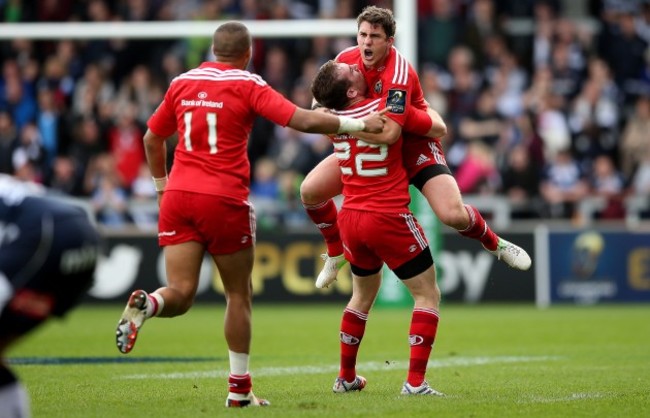 Ian Keatley celebrates kicking the winning drop goal