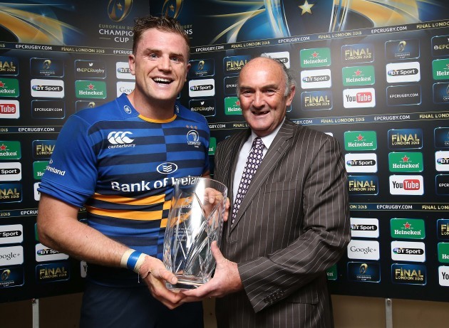 Jamie Heaslip receives the Man of the Match Award from Pat Maher