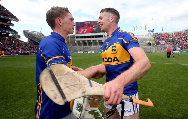 Brendan Maher and Padraic Maher celebrate after the game