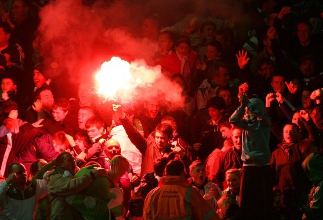 Rovers' fans celebrate their first goal of the game