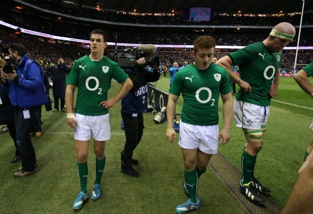 Jonathan Sexton, Paddy Jackson and Paul O'Connell after the match