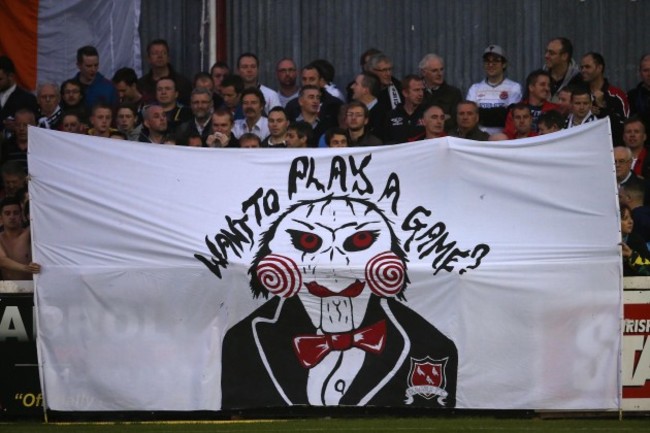 Dundalk supporters display a banner