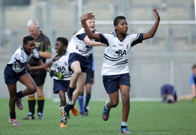 ordon O'Reilly and John Bosco Ezidinma celebrate the final whistle