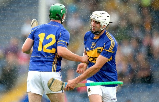 John OÕDwyer celebrates scoring his sides second goal with Patrick Maher