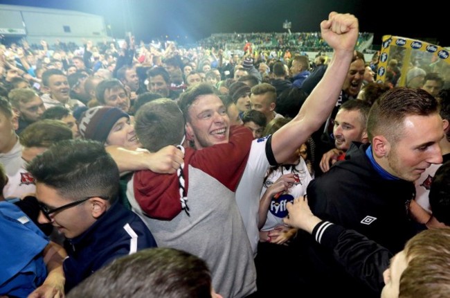 Andy Boyle celebrates after the game