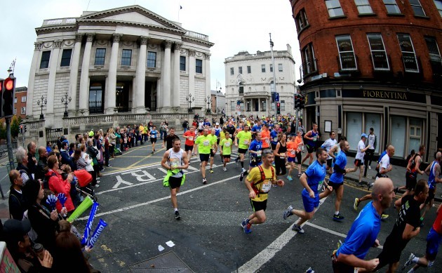 A view of competitors as they pass City Hall