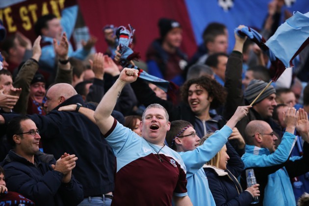 Drogheda United supporters celebrate the opening goal
