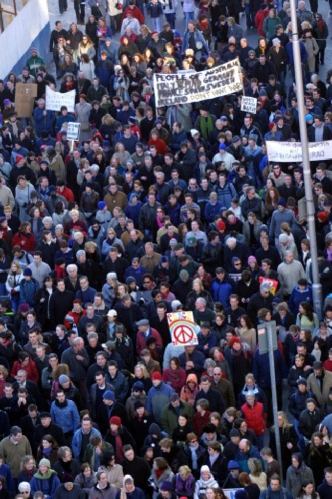 NO TO WAR WITH IRAQ PEACE DEMOS IN IRELAND BANNERS PEOPLE