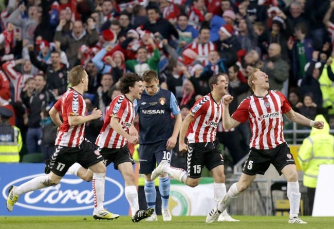 Stewart Greacen celebrates scoring a goal with teammates