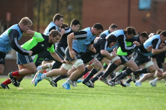 Munster players warming up