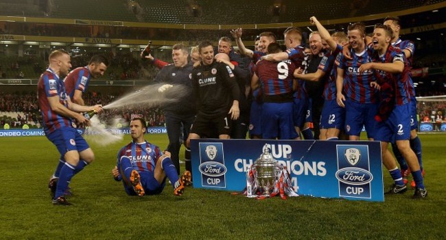 The Pat's team celebrate with the cup