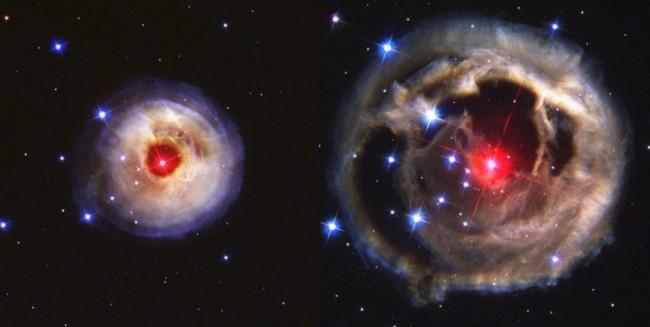 these-are-two-hubble-images-of-the-same-object-the-left-image-was-taken-on-may-20-2002-while-the-right-image-was-taken-over-6-months-later-on-december-17-in-january-2002-astronomers-observed-a-bright-light-pulse--
