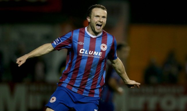 Conan Byrne celebrates scoring his side's third goal